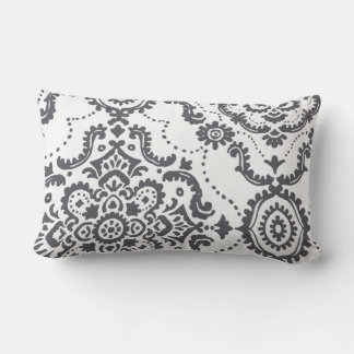 Elegant Charcoal Gray Damask Paisley Accent Pillow ランバークッション