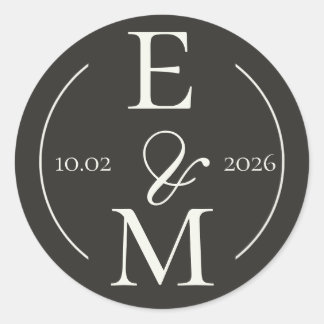Elegant Charcoal Modern Monogram Date Wedding ラウンドシール