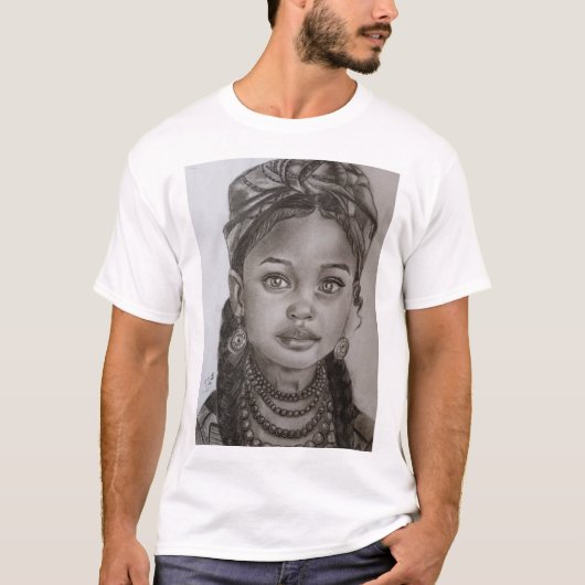 Elegant Charcoal & Pencil Girl Portrait Illustrati Tシャツ (正面)