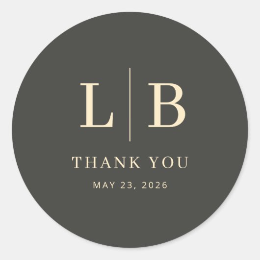 Elegant Charcoal Thank You Note ラウンドシール (正面)