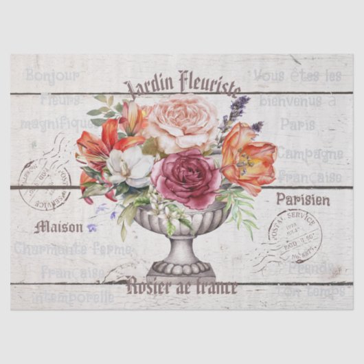 Elegant charming rustic wood Bonjour Decoupaging 薄葉紙 (正面)