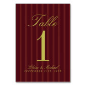 Elegant Chartreuse Burgundy Simple Stripe Wedding テーブルナンバー (裏面)