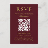 Elegant Chartreuse Burgundy Wedding QR Code 出欠カード (正面)