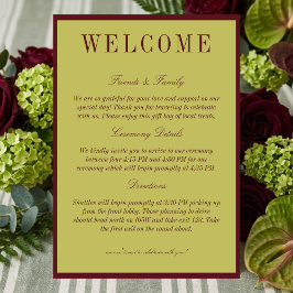 Elegant Chartreuse Burgundy Wedding Welcome プログラム