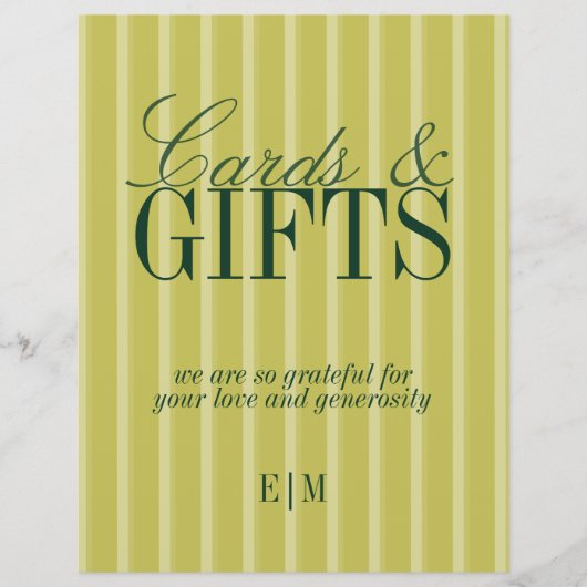 Elegant Chartreuse Cards and Gifts Wedding Sign (正面)