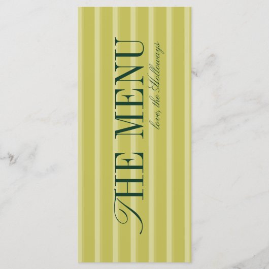 Elegant Chartreuse Green Stripe Wedding Dinner メニュー (裏面)