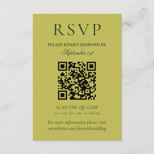Elegant Chartreuse Minimalist Wedding QR Code 出欠カード (正面)