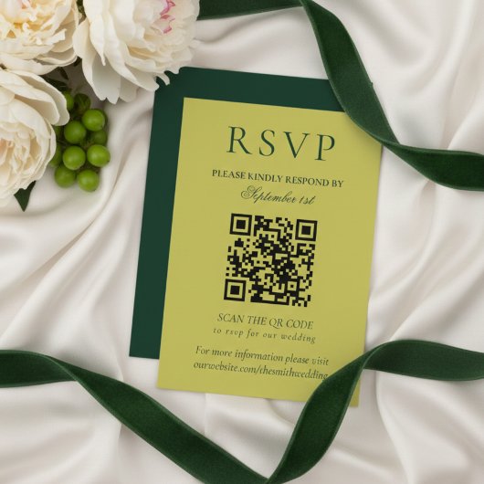 Elegant Chartreuse Minimalist Wedding QR Code 出欠カード