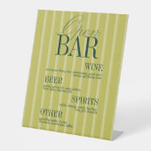 Elegant Chartreuse Stripe Open Bar Menu Wedding 台座サイン (正面)