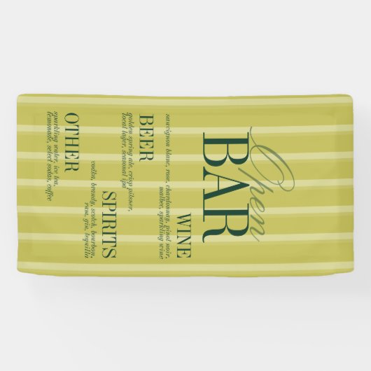 Elegant Chartreuse Stripe Open Bar Menu Wedding 横断幕 (横)