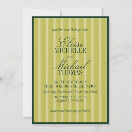 Elegant Chartreuse Stripe Pattern Formal 招待状 (正面)