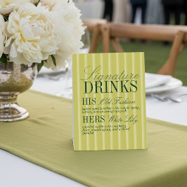 Elegant Chartreuse Stripe Signature Drinks Wedding 台座サイン