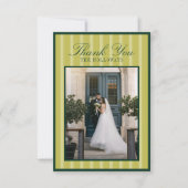 Elegant Chartreuse Stripe Wedding Thank You Card サンキューカード (正面)