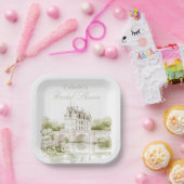 Elegant Chateau French Romance Bridal Shower ペーパープレート (パーティー)