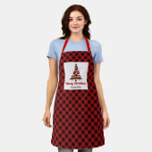 Elegant Checkered Buffalo Plaid Tree Personalized  エプロン (着用した状態)