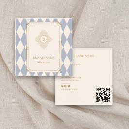 Elegant Checkered Diamond Gold Accent QR Brand スクエア名刺
