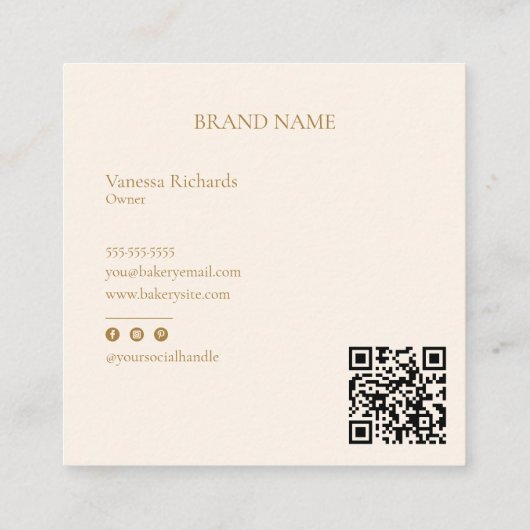 Elegant Checkered Diamond Gold Accent QR Brand スクエア名刺 (裏面)