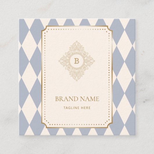 Elegant Checkered Diamond Gold Accent QR Brand スクエア名刺 (正面)