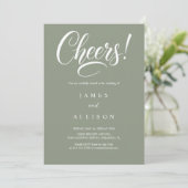 Elegant Cheers Script Sage Green Wedding  招待状 (スタンド正面)