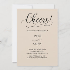 Elegant Cheers! Warm Beige Modern Script Wedding  招待状