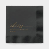 Elegant Cheers Wedding Black and Gold 箔ナプキン (正面)
