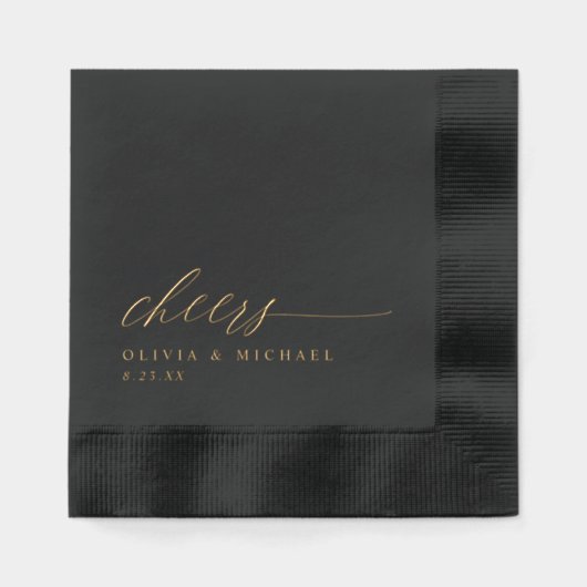 Elegant Cheers Wedding Black and Gold 箔ナプキン (正面)