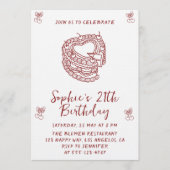 Elegant Cherry Birthday Invitation with Heart Cake 招待状 (正面)