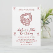 Elegant Cherry Birthday Invitation with Heart Cake 招待状 (スタンド正面)