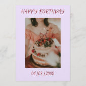 Elegant Cherry Birthday Invitation with Heart Cake 招待状 (裏面)