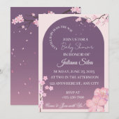 Elegant Cherry Blossom Purple Arch Baby Shower 招待状 (正面/裏面)