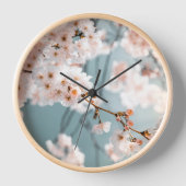 Elegant Cherry Blossom Wall Clock with Natural Woo 壁時計 (正面)