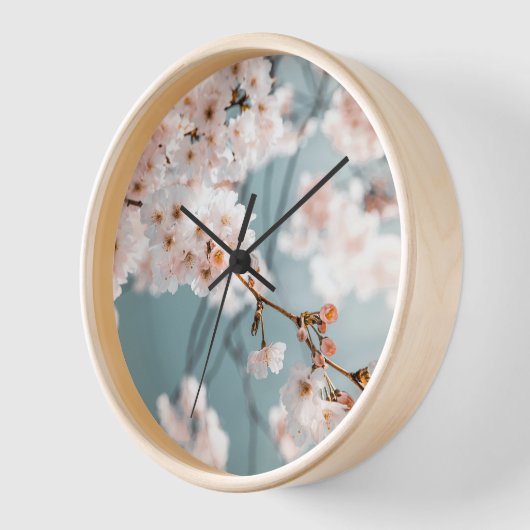 Elegant Cherry Blossom Wall Clock with Natural Woo 壁時計 (傾斜)
