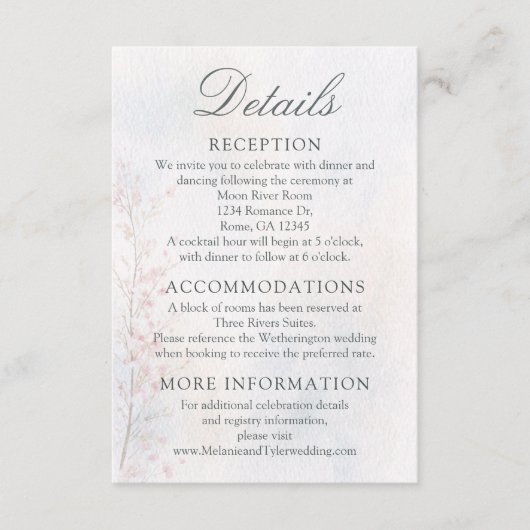 Elegant Cherry Blossom Wedding Details Card エンクロージャーカード (正面)
