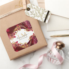 Elegant Cherry Red & Gold Monogram Script  スクエアシール