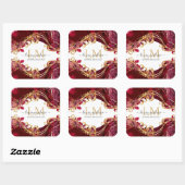 Elegant Cherry Red & Gold Monogram Script  スクエアシール (シート)