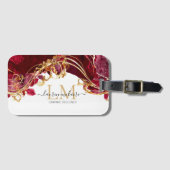 Elegant Cherry Red & Gold Monogram Script  ラゲッジタグ (正面横)