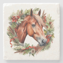 Elegant Chestnut Horse Christmas Holiday Wreath  ストーンコースター