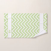 Elegant Chevron Pattern & Monogram on Sage Green バスタオルセット (ハンドタオル)