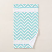 Elegant Chevron Pattern & Monogram on Turquoise バスタオルセット (ハンドタオル)