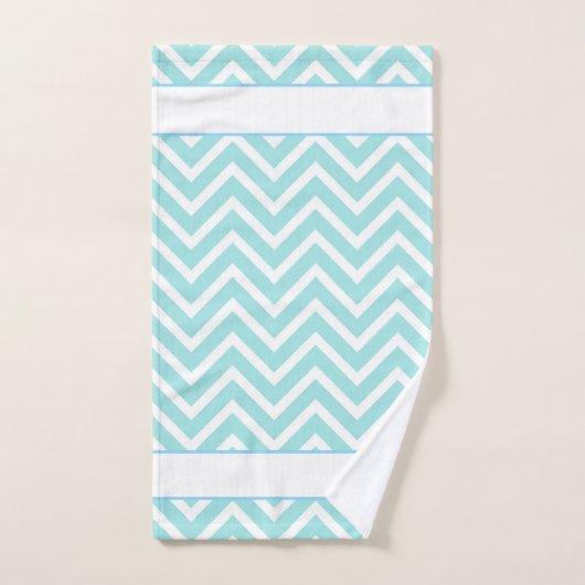 Elegant Chevron Pattern & Monogram on Turquoise バスタオルセット (ハンドタオル)