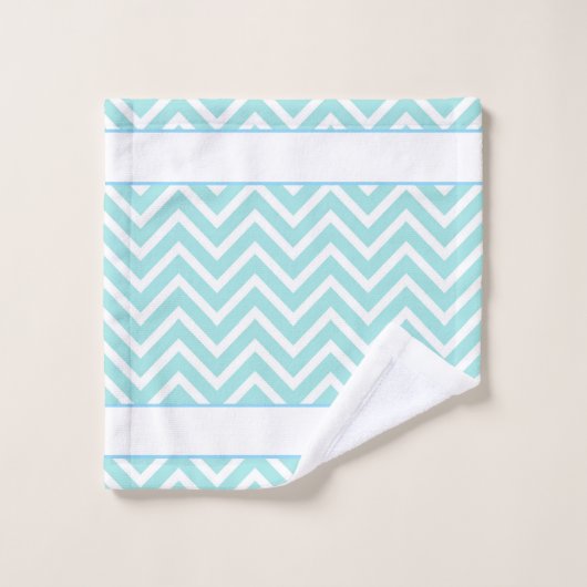 Elegant Chevron Pattern & Monogram on Turquoise バスタオルセット (ウォッシュタオル)