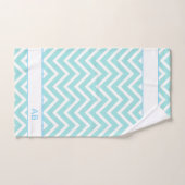 Elegant Chevron Pattern & Monogram on Turquoise バスタオルセット (ハンドタオル)