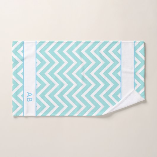Elegant Chevron Pattern & Monogram on Turquoise バスタオルセット (ハンドタオル)