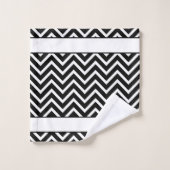 Elegant Chevron Pattern on Black White Monogrammed バスタオルセット (ウォッシュタオル)