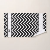 Elegant Chevron Pattern on Black White Monogrammed バスタオルセット (ハンドタオル)