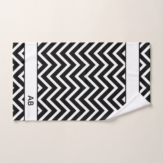 Elegant Chevron Pattern on Black White Monogrammed バスタオルセット (ハンドタオル)