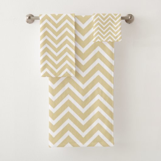 Elegant Chevron Pattern on Sand Beige and White バスタオルセット (インサイチュ)