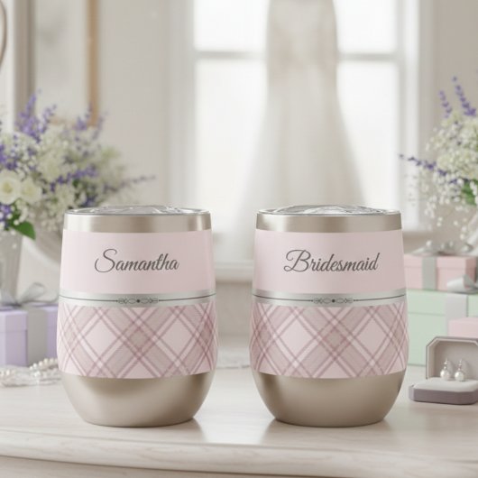 Elegant Chic and Pink Plaid Bridesmaid Name