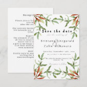 Elegant Chic Autumn Leaves Fall Wedding セーブザデート (正面/裏面)