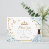 Elegant Chic Baby Blue Roses Gold Quinceanera サンキューカード (スタンド正面)